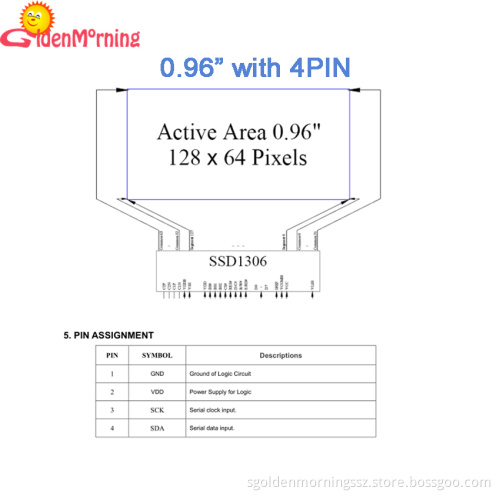 0.96" OLED yellow&blue display module with PCB, 128 x 64 pixels resolution